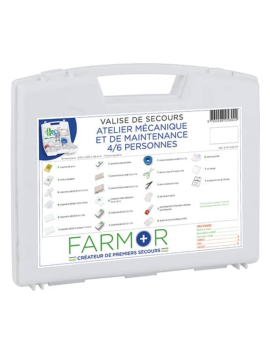 Valise de secours atelier mécanique 4/6 personnes – Polypropylène rigide, complète et adaptée aux risques métiers